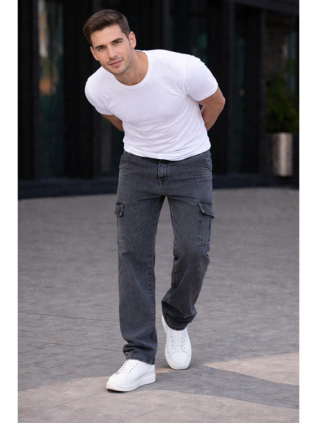 Erkek Trend Bol Paça Günlük Kargo Antrasit Baggy Pantolon-2