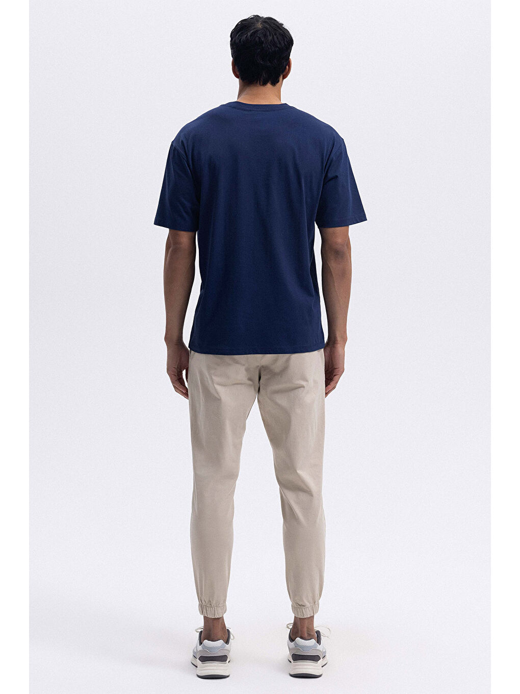 Lacivert % 100 Pamuk Oversize Fit Bisiklet Yaka T Shirt EM376-NV-4