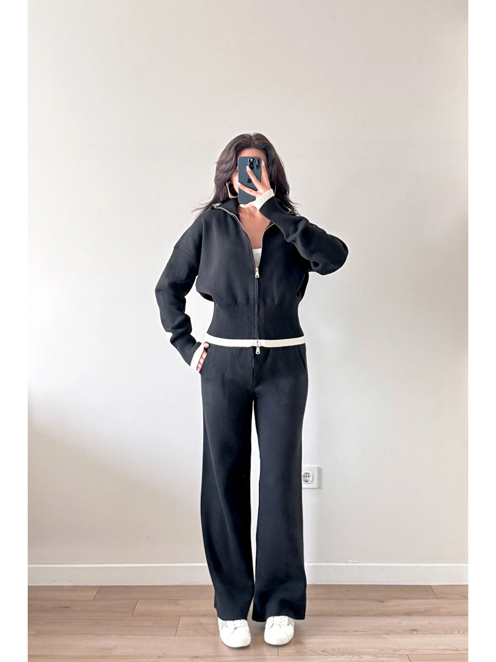 Kadın Siyah Fermuarlı Triko Takım 0999-9508-1