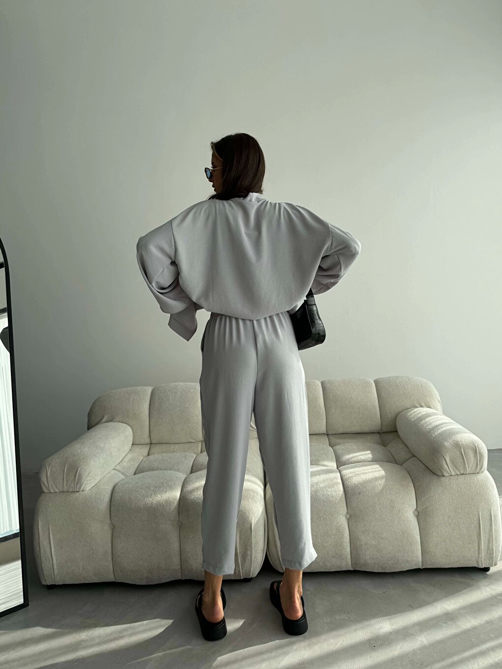 Kadın Gri Kimono Takım 1018-0075-7