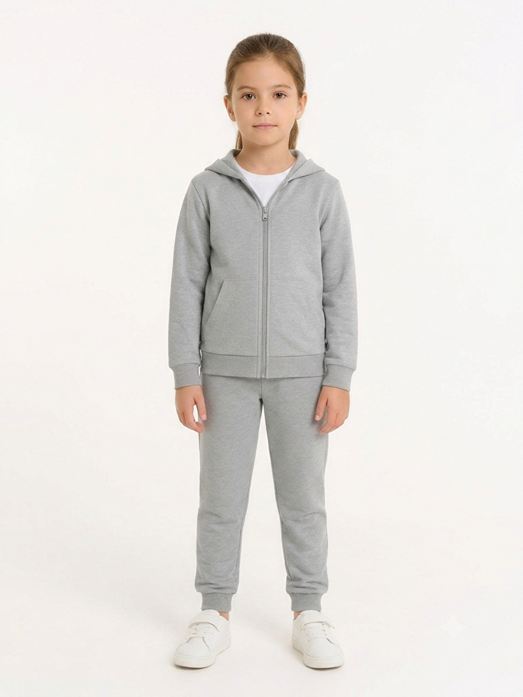 Gri Kız Çocuk Basic Fermuarlı Okul Eşofman Takımı Ak26785