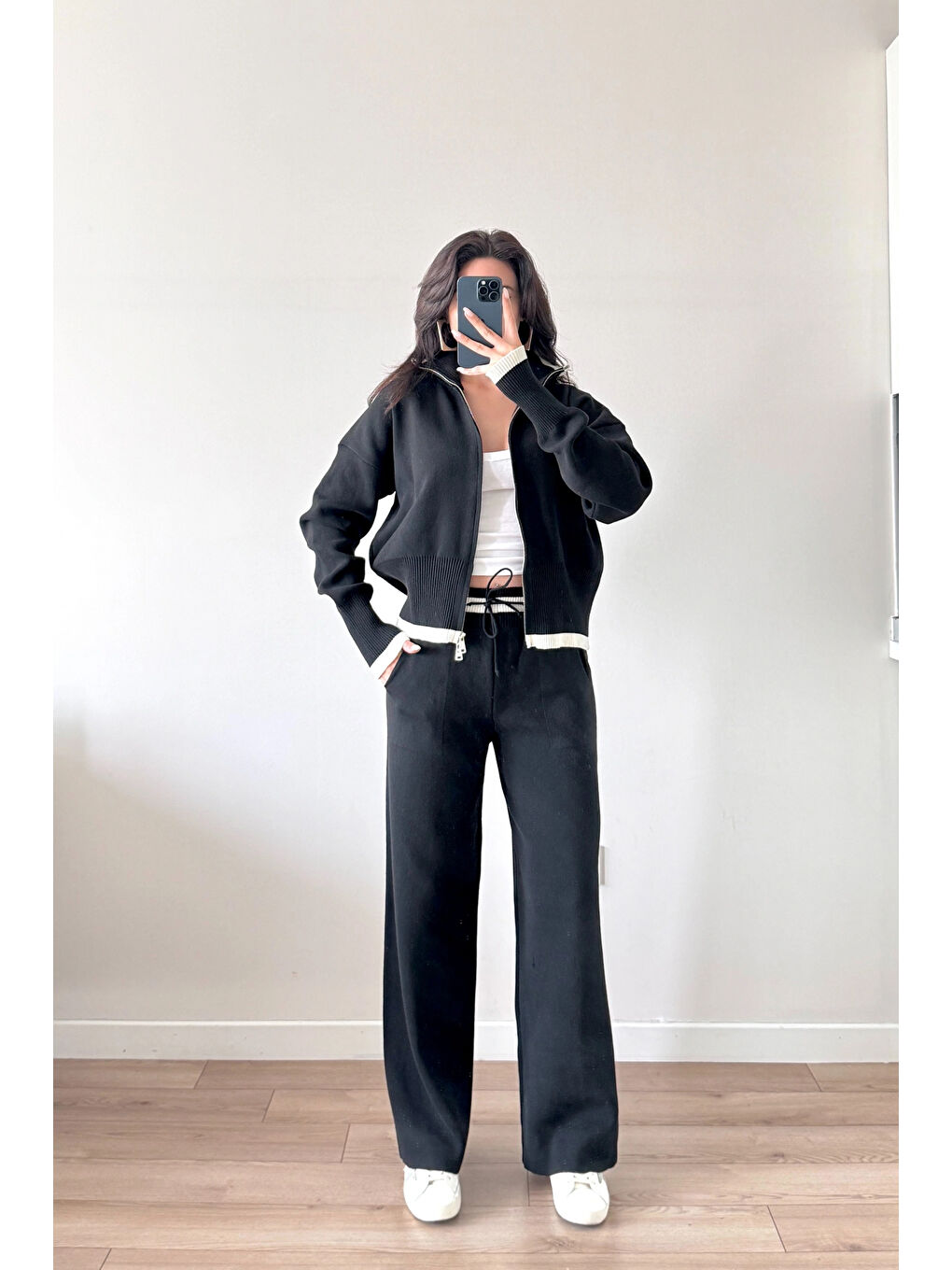 Kadın Siyah Fermuarlı Triko Takım 0999-9508-2