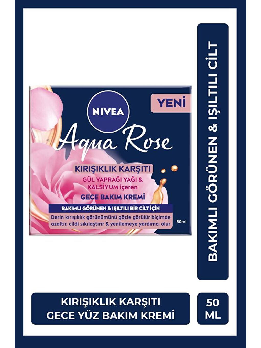 NIVEA Aqua Rose Kırışıklık Karşıtı Gece Yüz Bakım Kremi 50ml, Kalsiyum, İnce Çizgi Görünümü, Sıkı Cilt