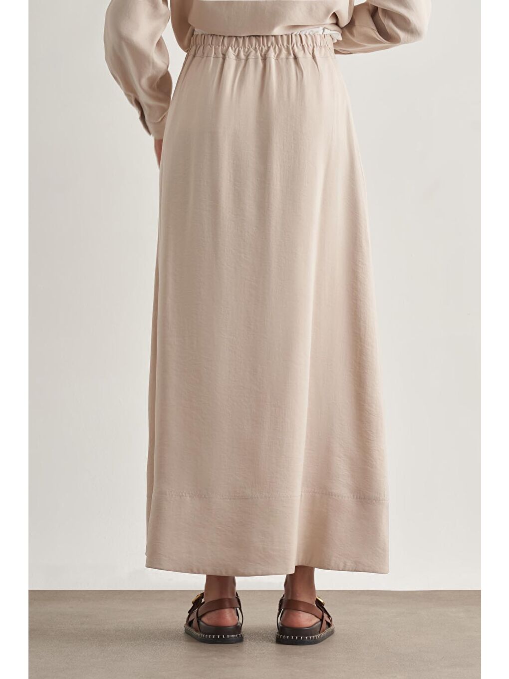 Bej Modal Karışımlı Taş Rengi Maksi Evaze Etek-4