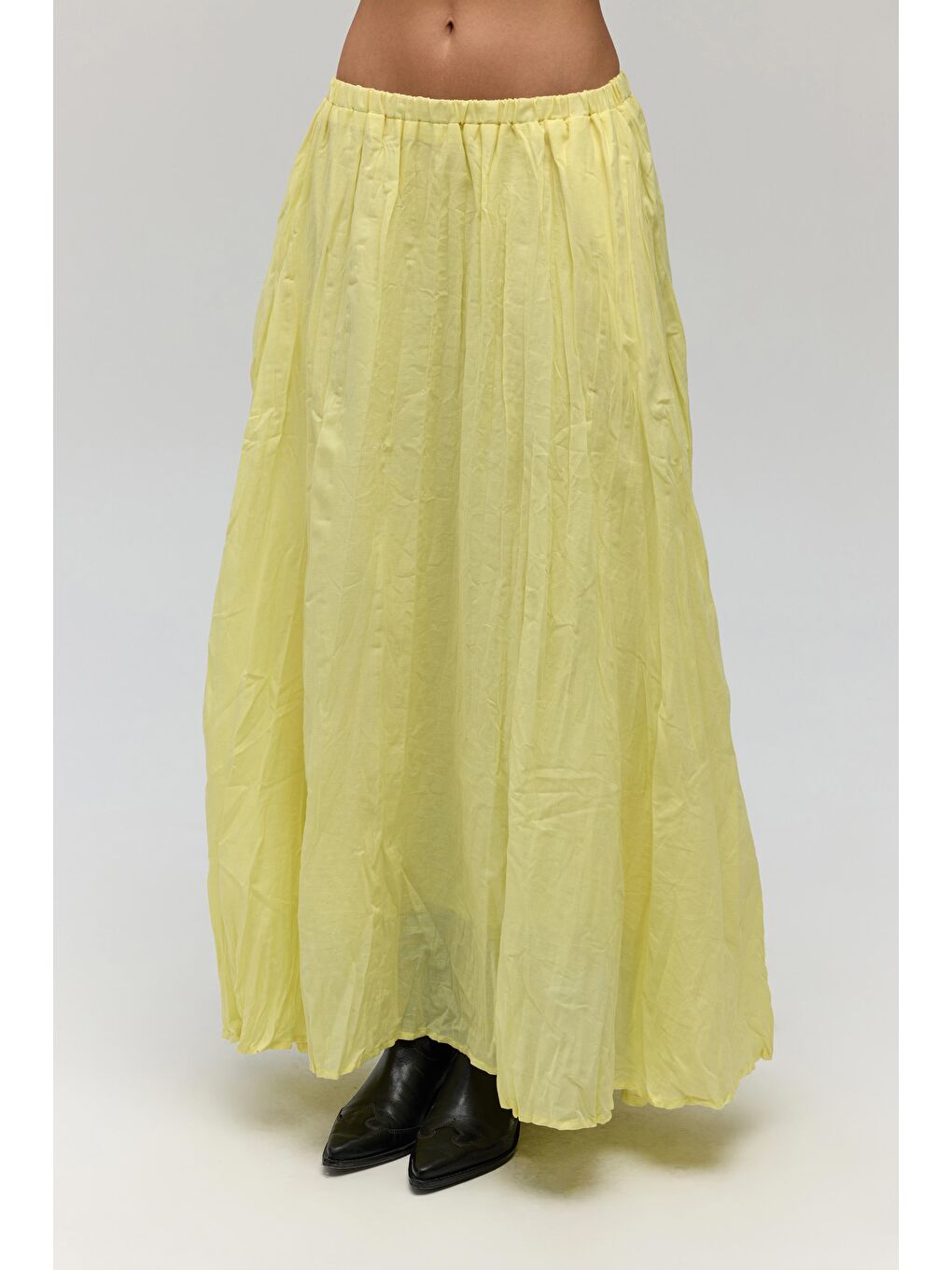 Jayla Kırışık Detay Sarı Uzun Etek-1