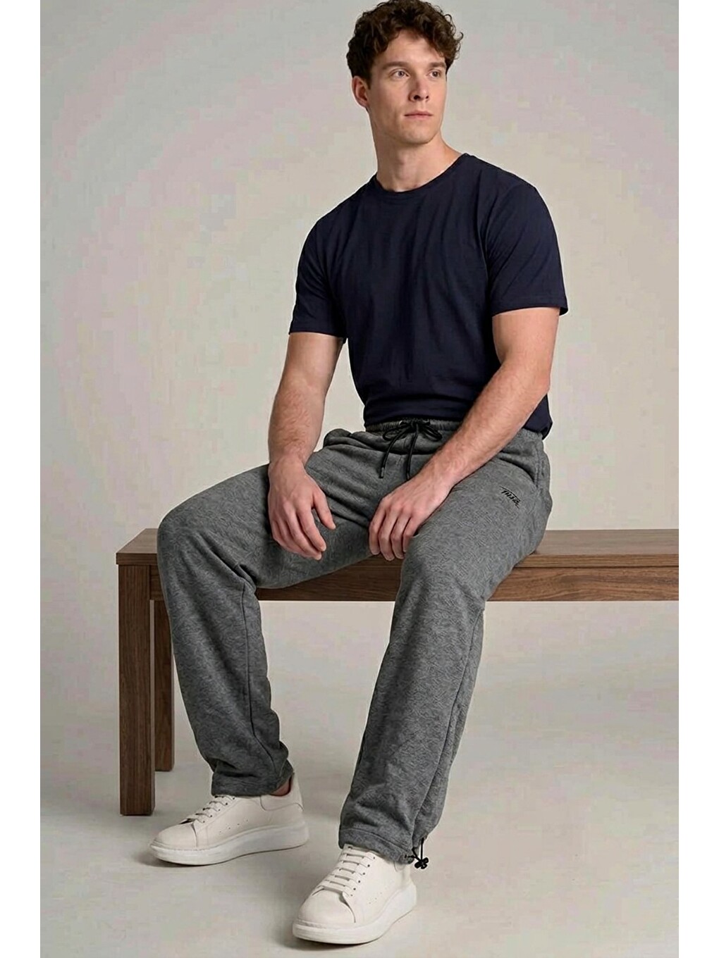 Gri Erkek Trend Baskılı Beli Lastikli Füme Baggy Eşofman Altı-1