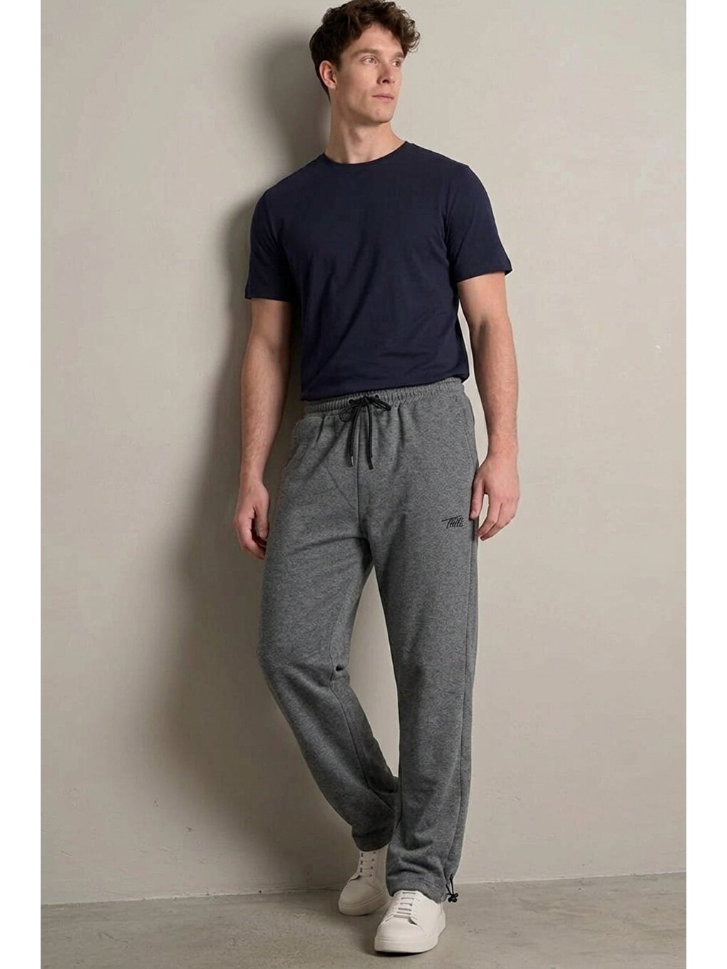 Gri Erkek Trend Baskılı Beli Lastikli Füme Baggy Eşofman Altı-2