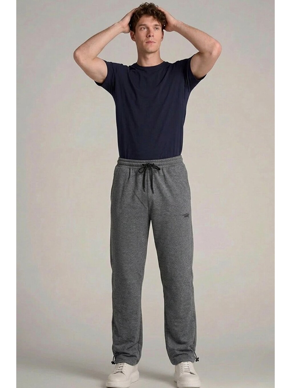 Gri Erkek Trend Baskılı Beli Lastikli Füme Baggy Eşofman Altı-3