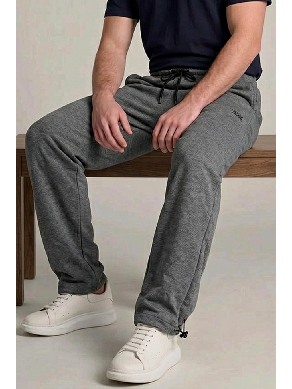 Gri Erkek Trend Baskılı Beli Lastikli Füme Baggy Eşofman Altı-5