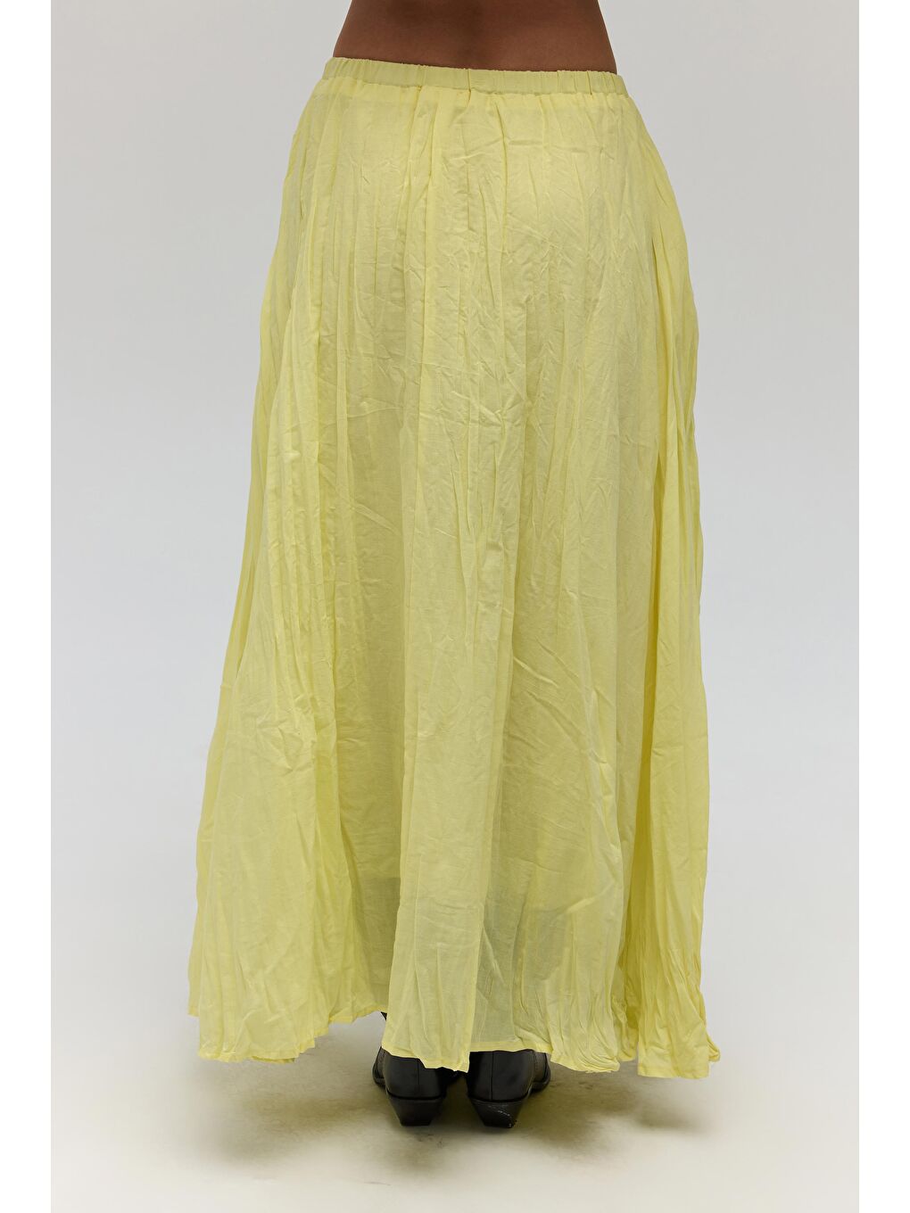 Jayla Kırışık Detay Sarı Uzun Etek-2
