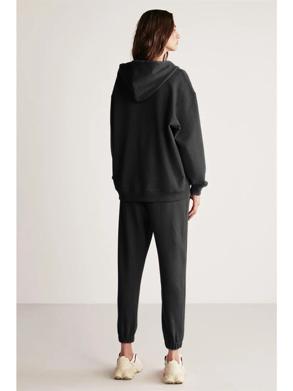 Ametıs Kadın Oversize Organik Pamuklu Metal Fermuarlı Kapüşonlu Siyah Sweatshirt-4