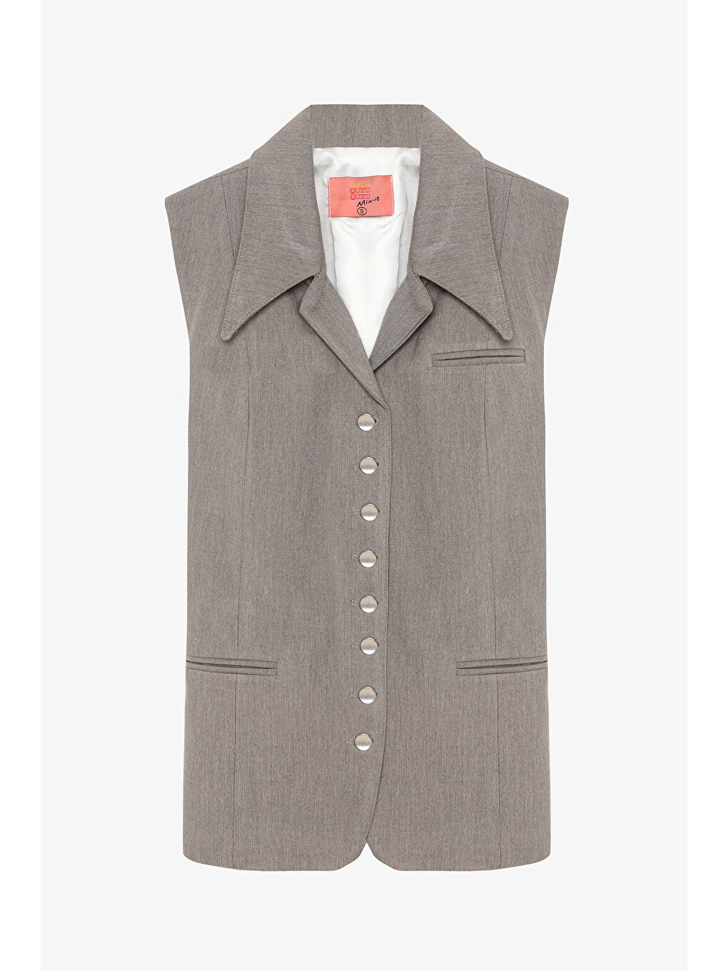Kuşaklı Düğmeli Yelek Ceket Gri
