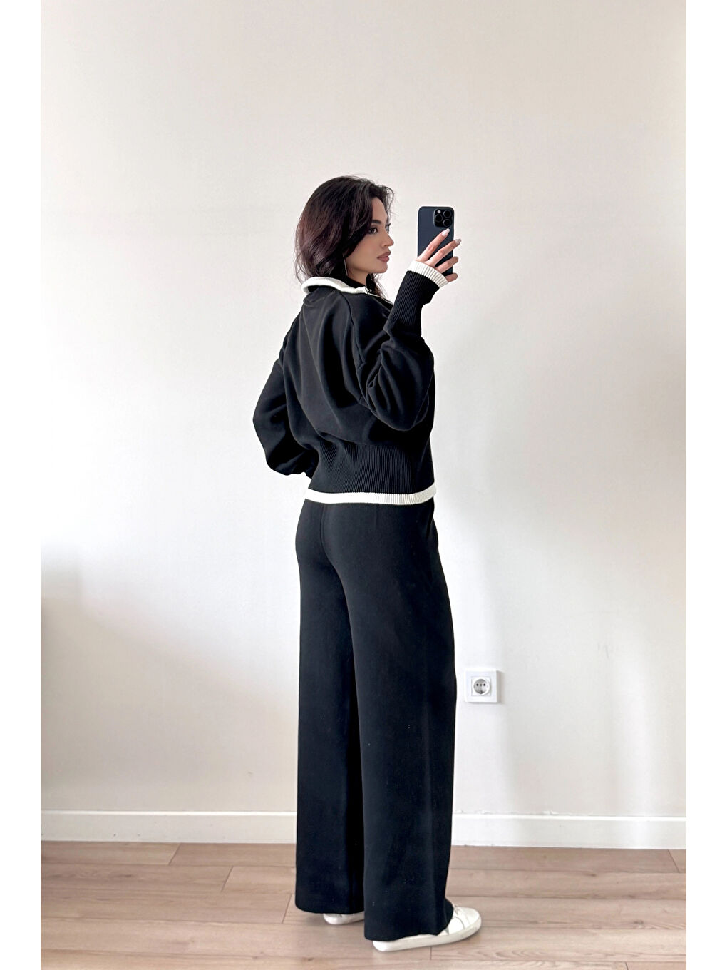 Kadın Siyah Fermuarlı Triko Takım 0999-9508-3