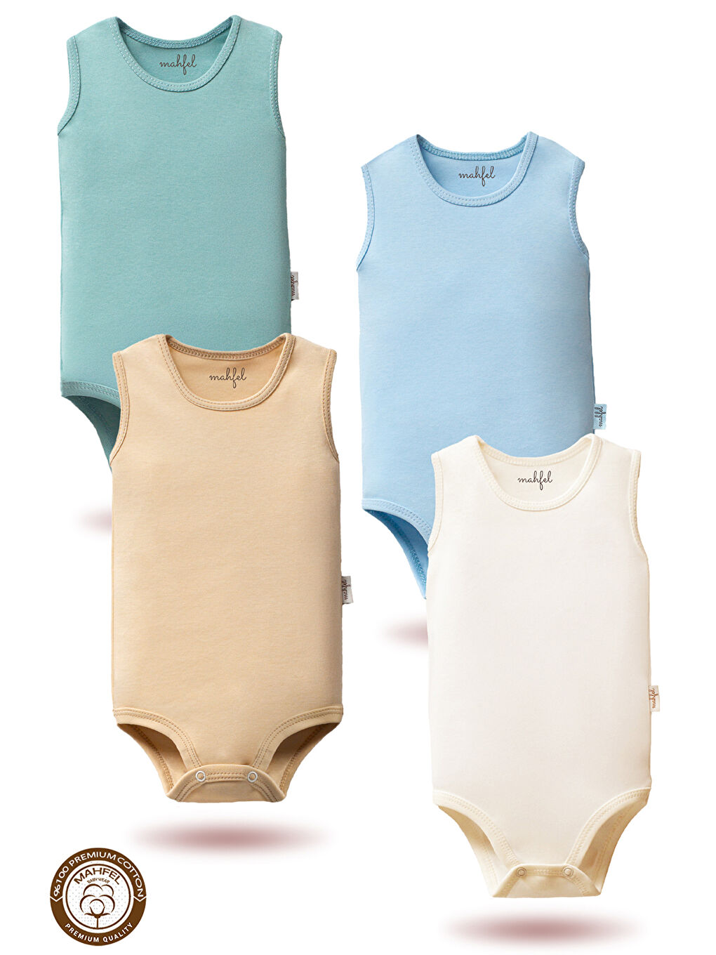 Turkuaz %100 Pamuklu Atlet 4'lü Baskısız Çıtçıtlı Bebek Body Zıbın FSFE