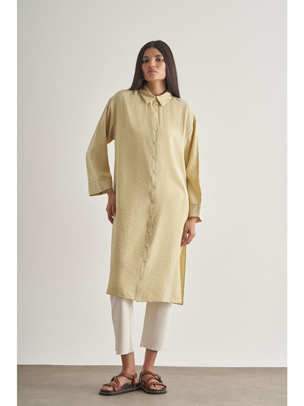 Turkuaz Modal Karışımlı Su Yeşili Uzun Tunik-2