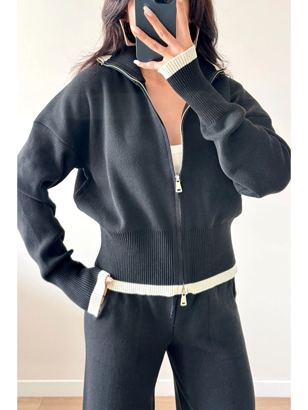 Kadın Siyah Fermuarlı Triko Takım 0999-9508-5