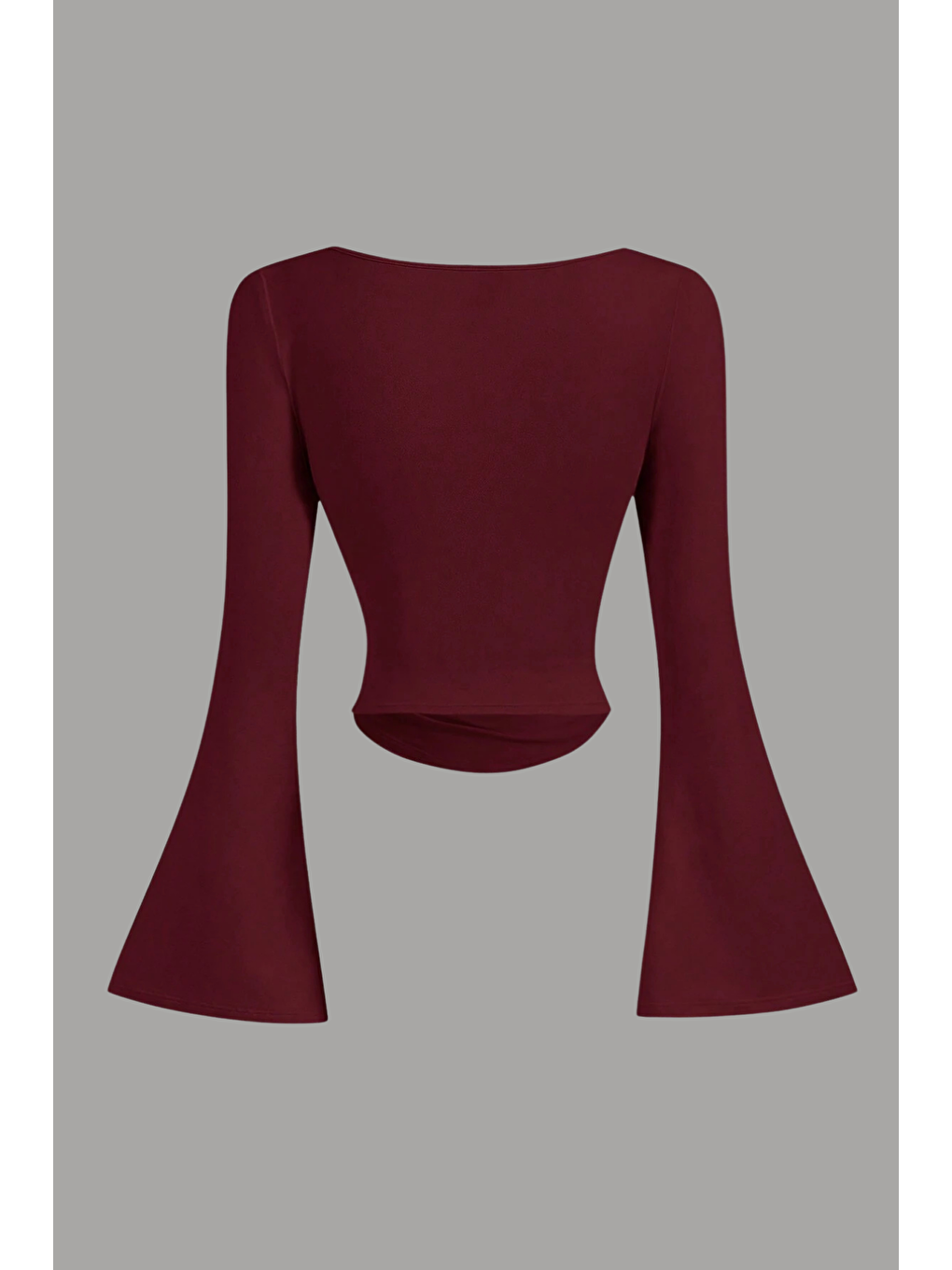 Kadın Bordo Elastanlı Drapeli Uzun İspanyol Kollu Crop Bluz-1