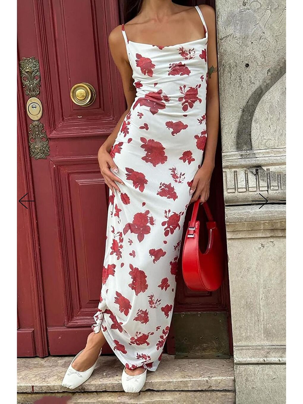 Beyaz Desenli Ayarlanabilir Askılı Kadın Elbise Mg2385-1