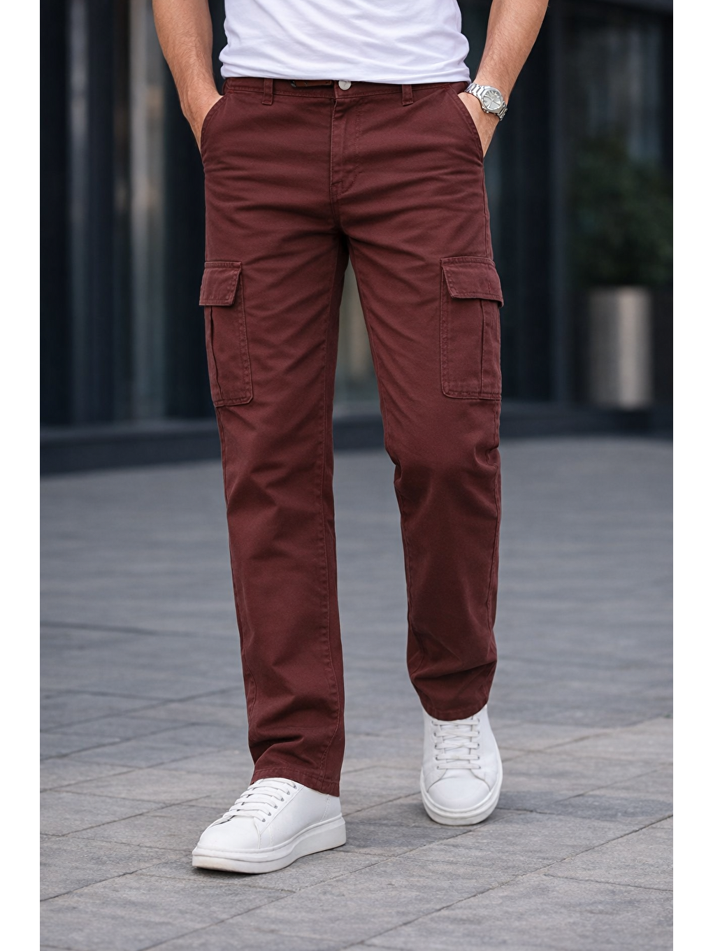 Kahverengi Erkek Trend Bol Paça Günlük Kargo Kiremit Baggy Pantolon