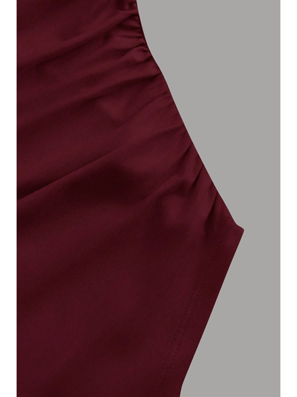 Kadın Bordo Elastanlı Drapeli Uzun İspanyol Kollu Crop Bluz-2