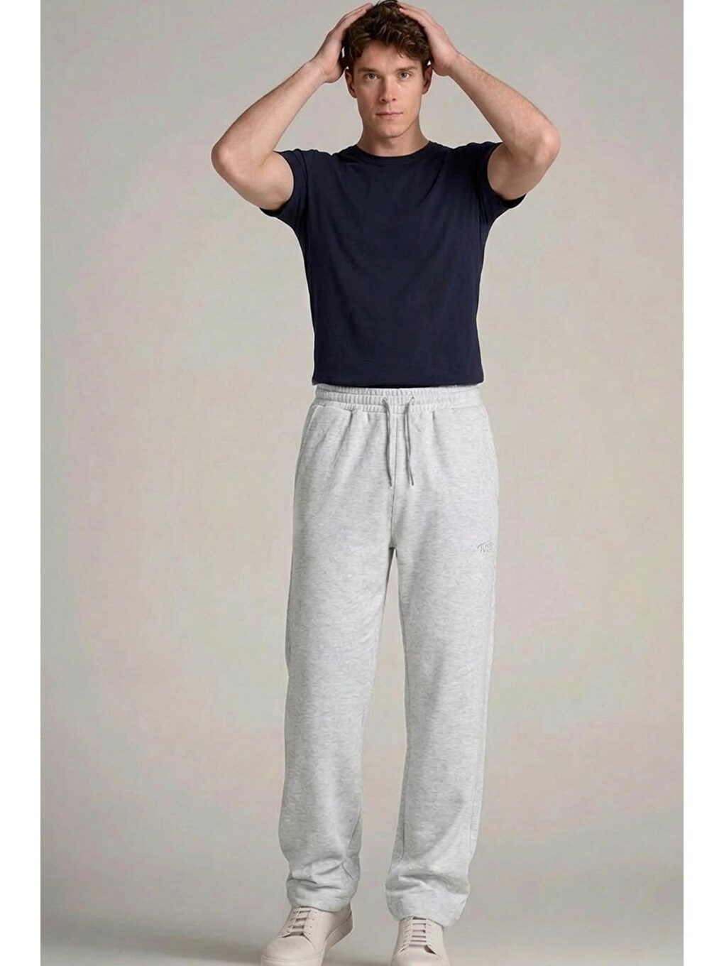 Erkek Trend Baskılı Beli Lastikli A.gri Baggy Eşofman Altı-2