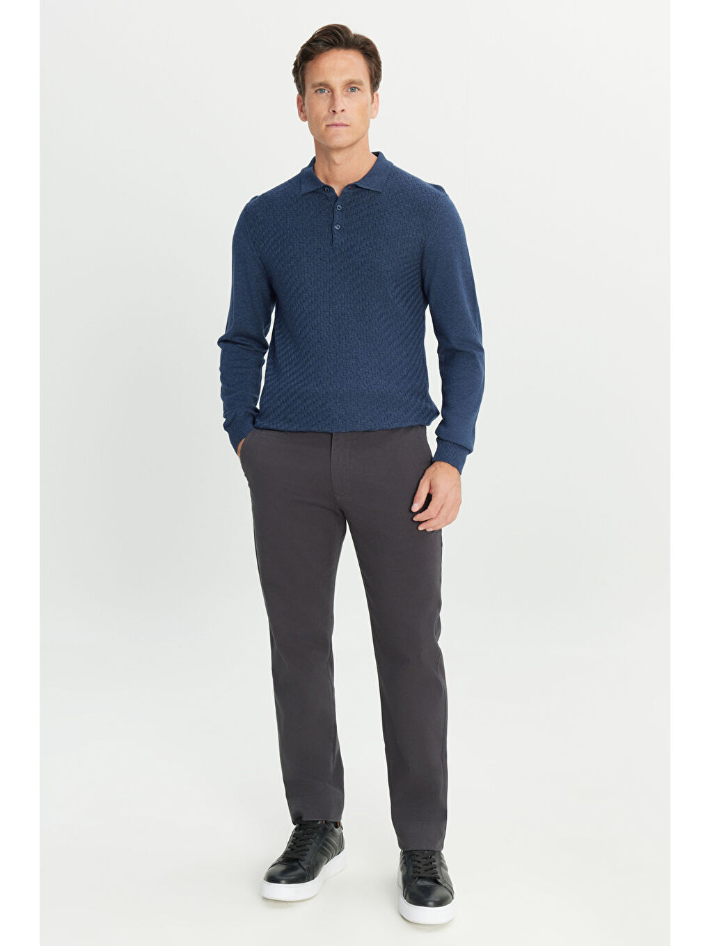 Erkek Antrasit Pamuklu Comfort Fit Rahat Kesim Yan Cepli Armürlü Esnek Pantolon-1