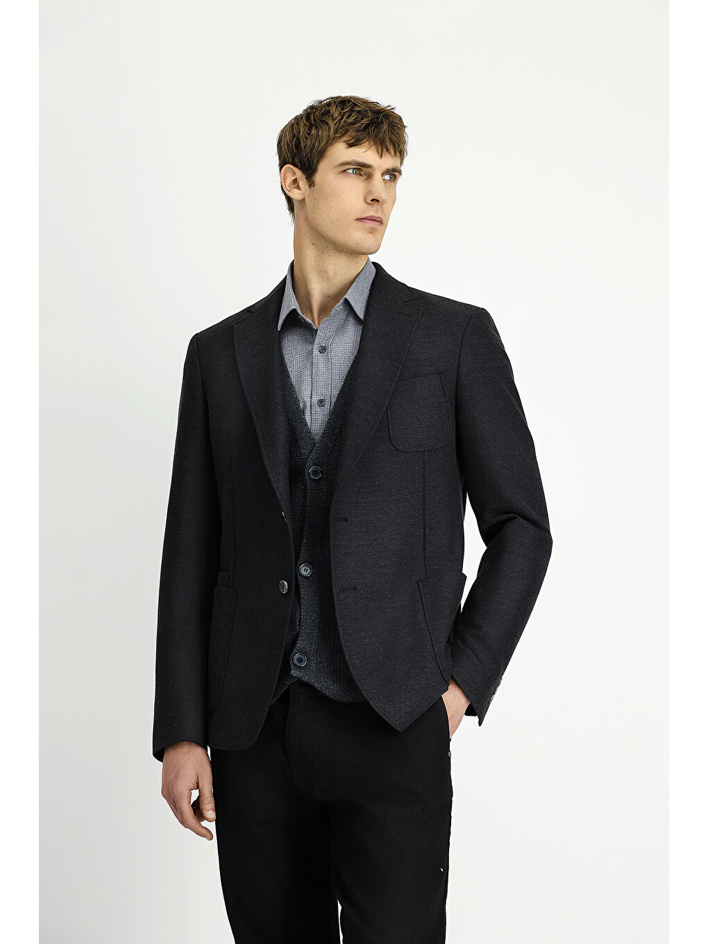 Antrasit Muscle Fit Elastanlı Spor Blazer Ceket