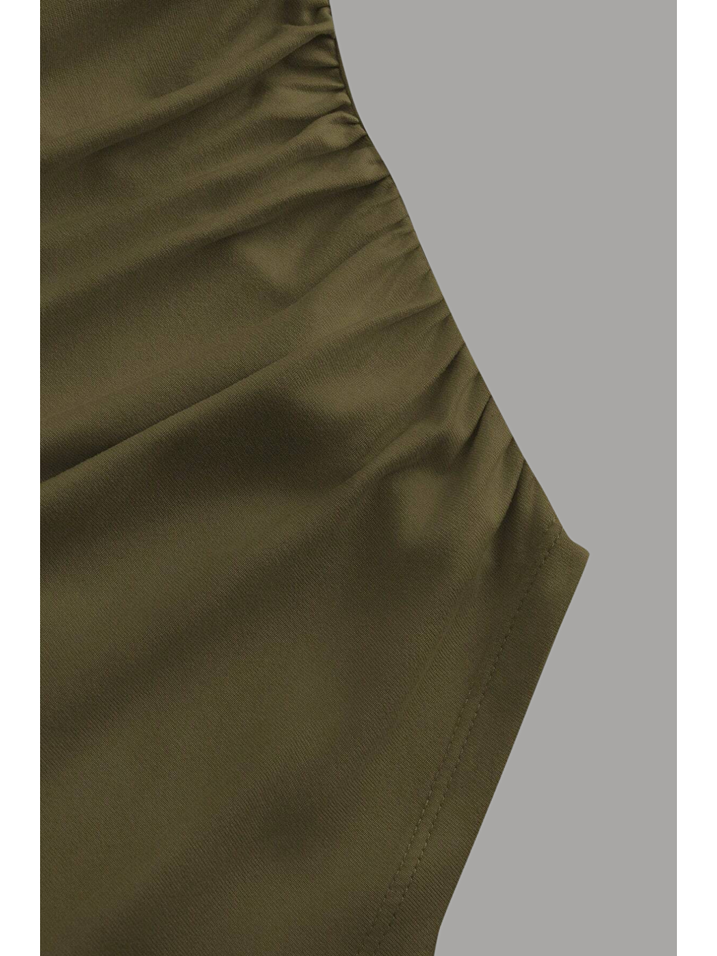 Kadın Haki Elastanlı Drapeli Uzun İspanyol Kollu Crop Bluz-3