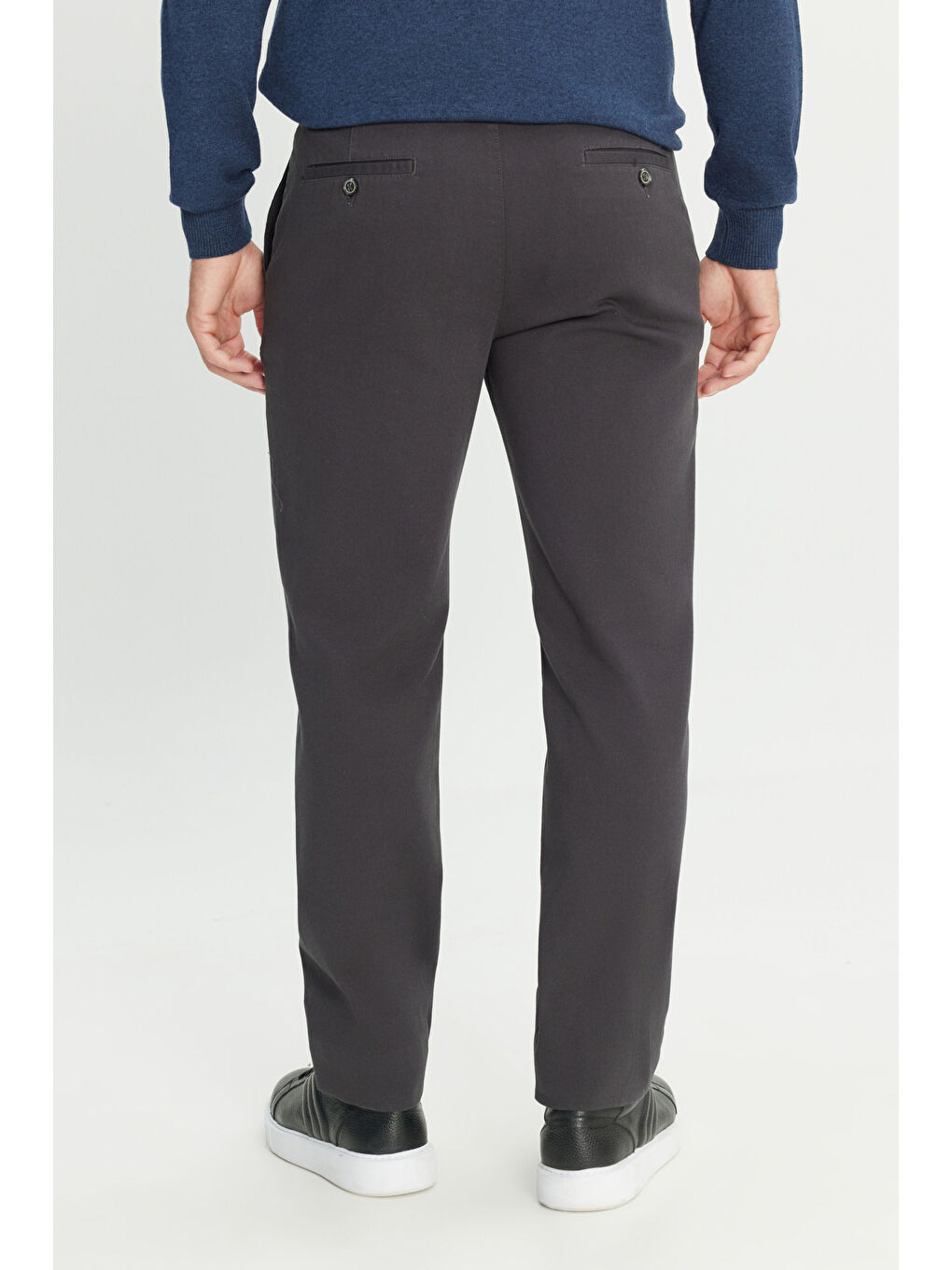 Erkek Antrasit Pamuklu Comfort Fit Rahat Kesim Yan Cepli Armürlü Esnek Pantolon-4