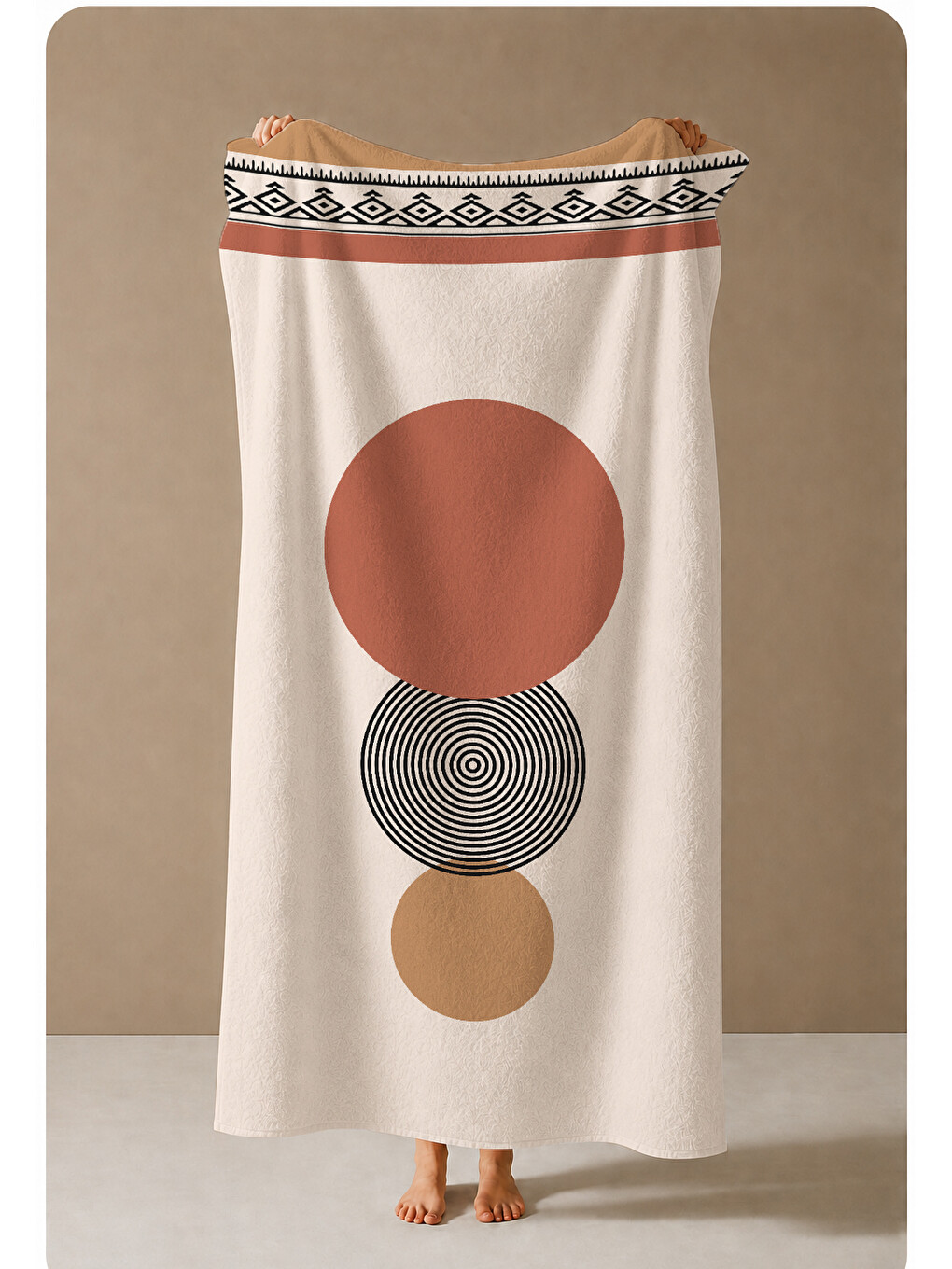Bej Turuncu Minimal Geometrik Daire Desenli 70x150 Cm Dijital Baskılı Plaj Ve Banyo Havlusu-3