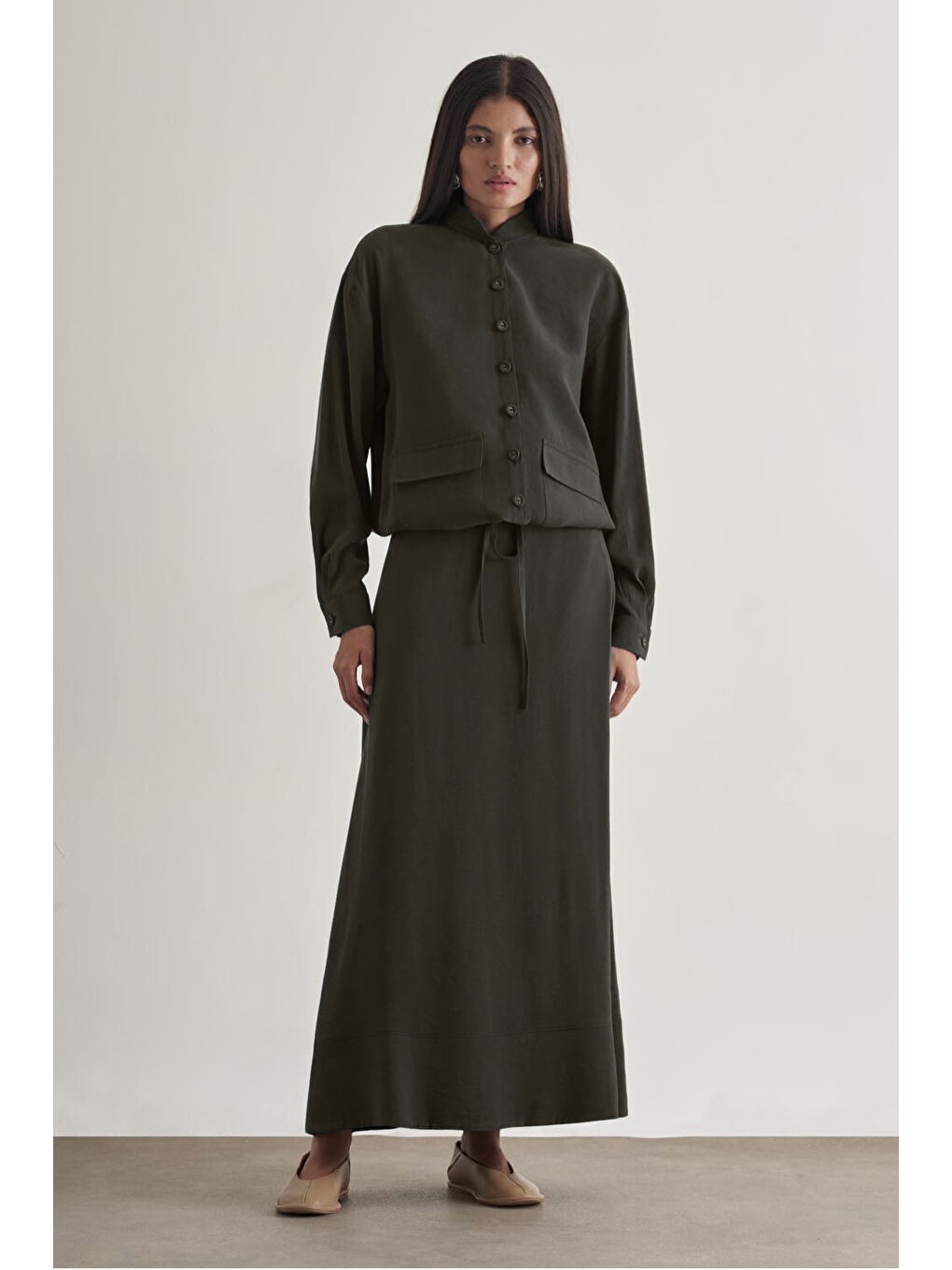 Modal Karışımlı Antrasit Maksi Evaze Etek