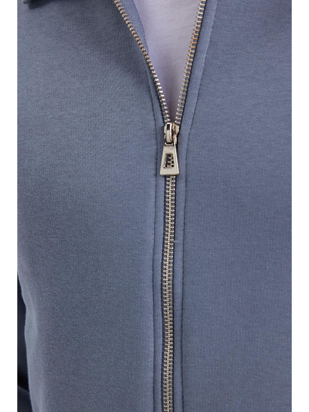 Unisex Relax Fit Rahat Kesim Pamuklu İç Polarlı Fermuarlı Gri Polo Yaka Flato Cepli Sweatshirt Hırka-5