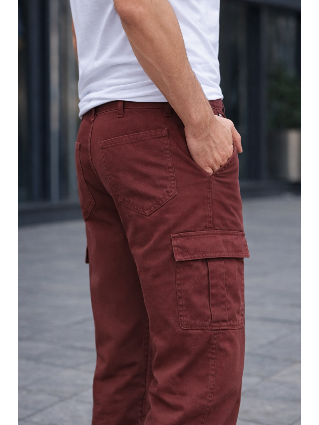 Kahverengi Erkek Trend Bol Paça Günlük Kargo Kiremit Baggy Pantolon-1