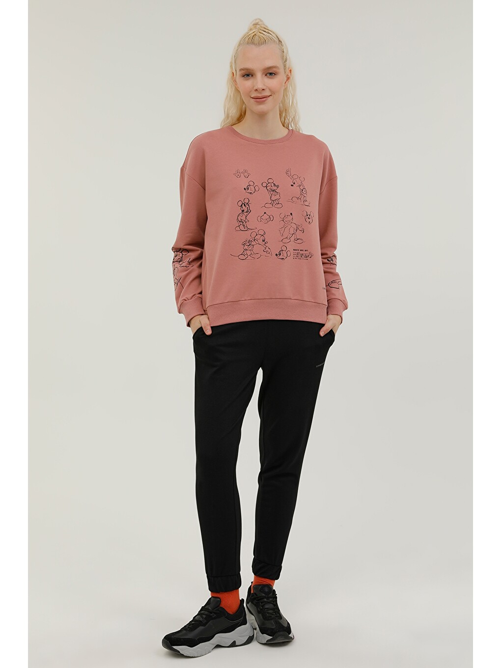 W-GFL33 MICKEY AOP SWEATS Açık Pembe Kadın Sweatshirt-2