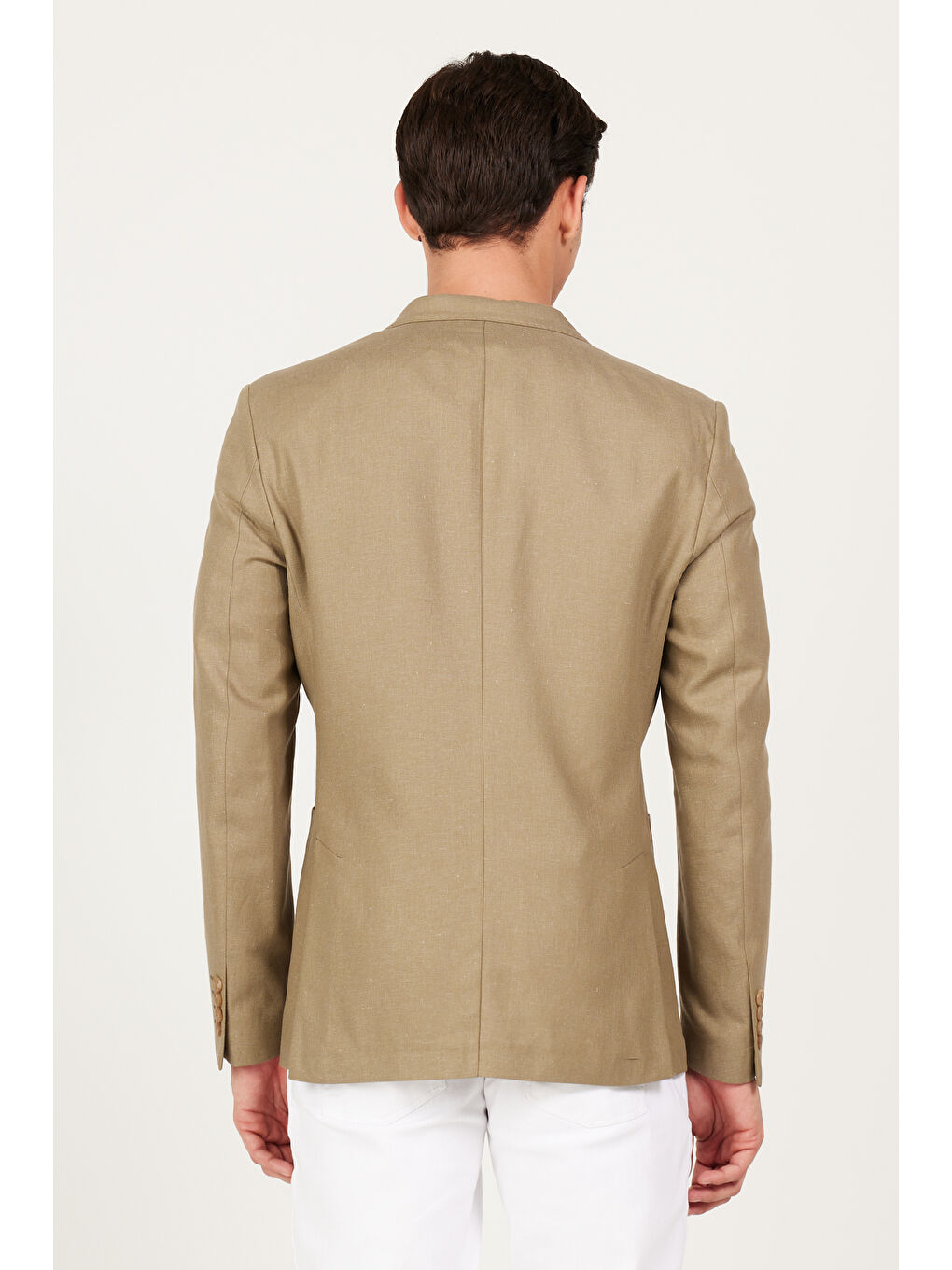 Erkek Haki Slim Fit Dar Kesim Mono Yaka Desenli Ceket-5