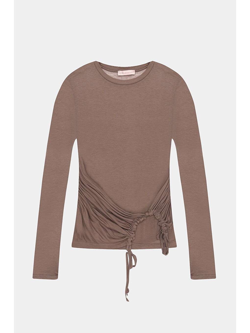 Yan Büzgülü Bağcıklı Transparan Bluz Bej