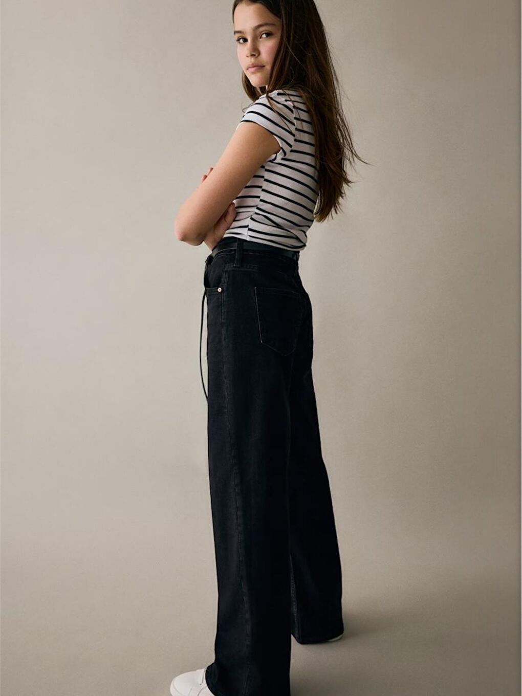 Kız Çocuk Siyah Renk %100 Coton Wide Leg Jean-1