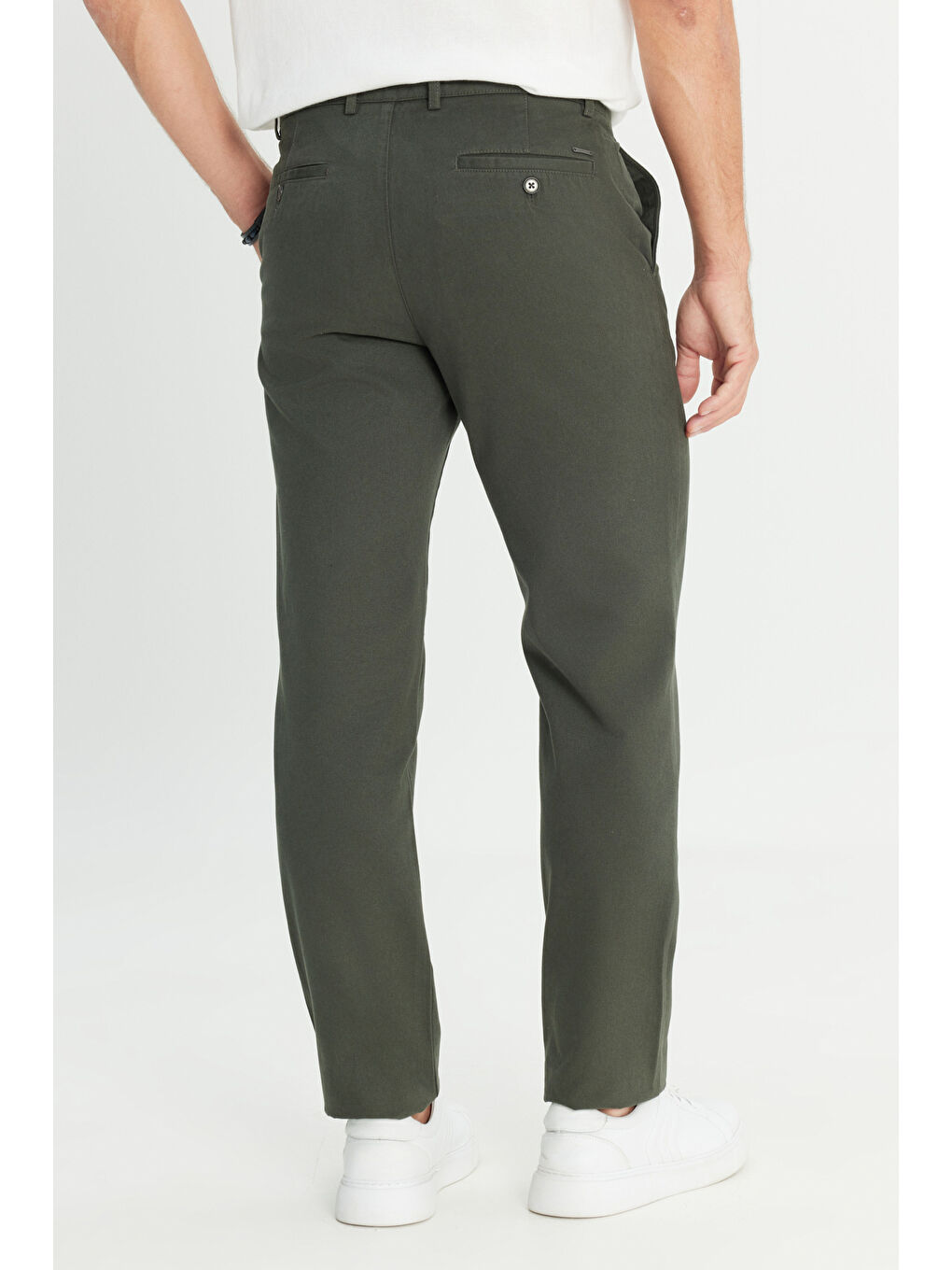 Erkek Haki %100 Pamuk Comfort Fit Rahat Kesim Yan Cepli Pantolon-4