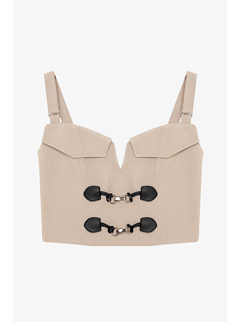 Toka Aksesuarlı Askılı Büstiyer Bluz Bej