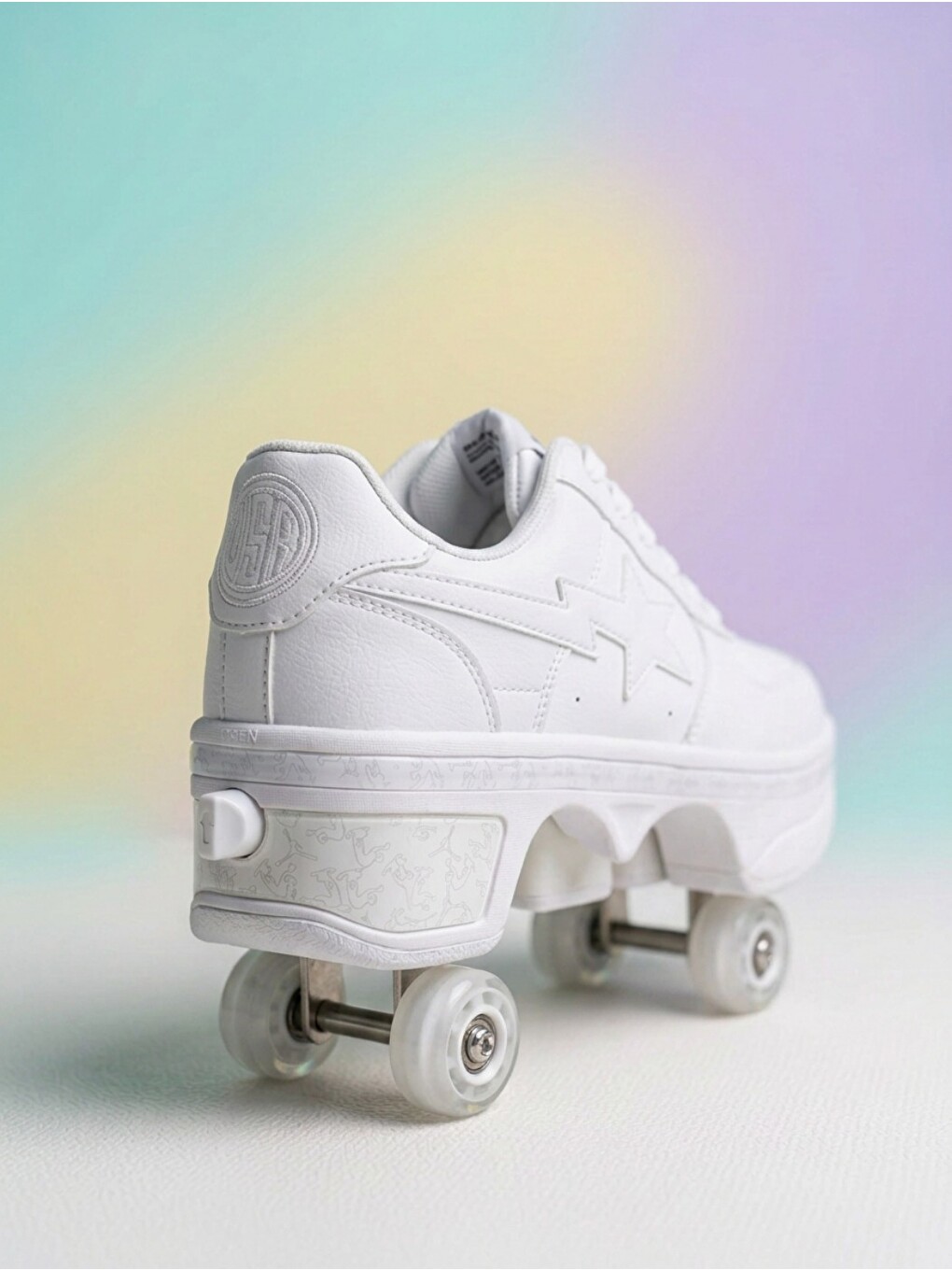 Beyaz Kadın Otomatik Patenli Sneaker – Düğmeyle Açılan Tekerlekli Spor Ayakkabı-1