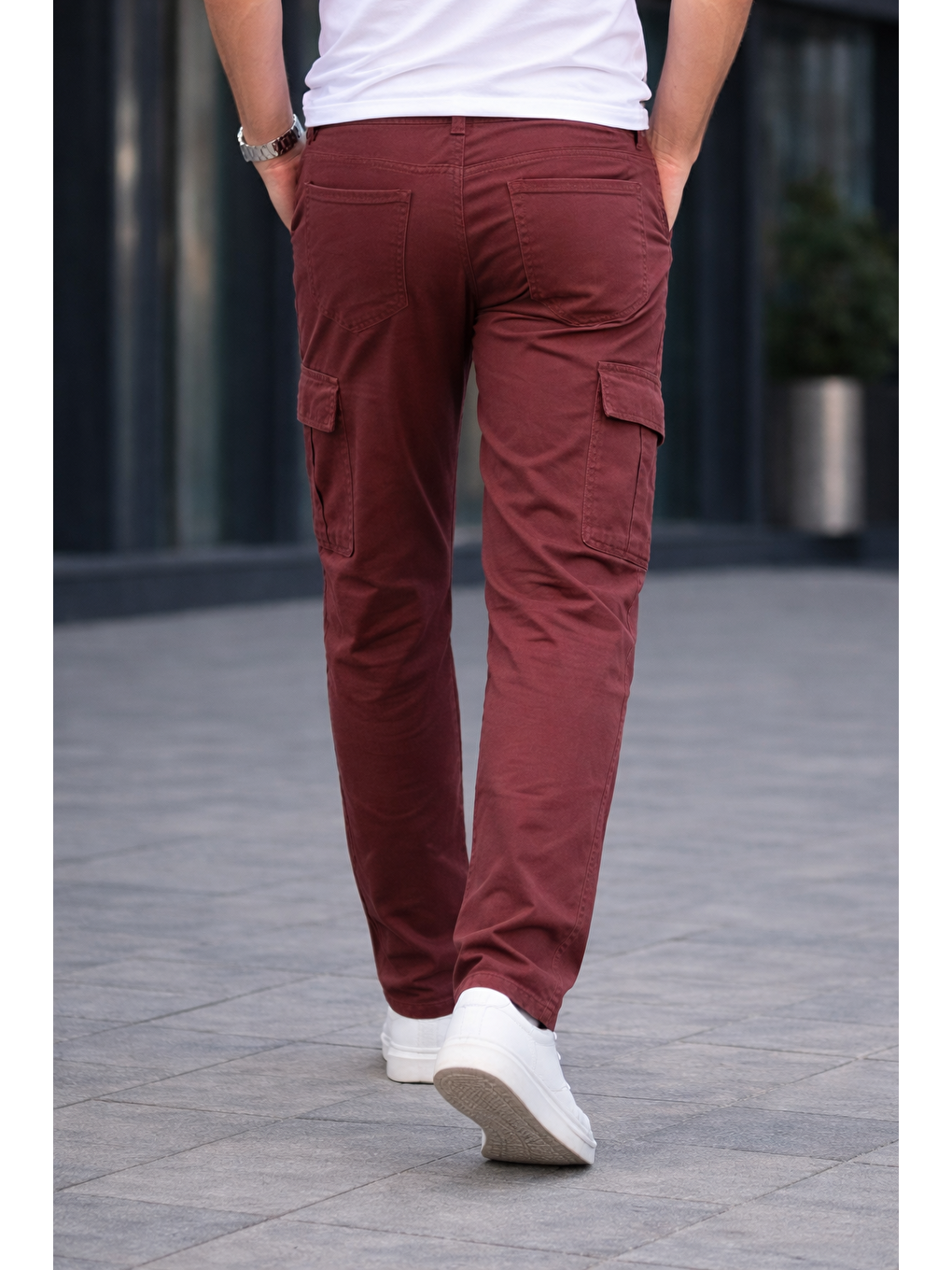 Kahverengi Erkek Trend Bol Paça Günlük Kargo Kiremit Baggy Pantolon-5