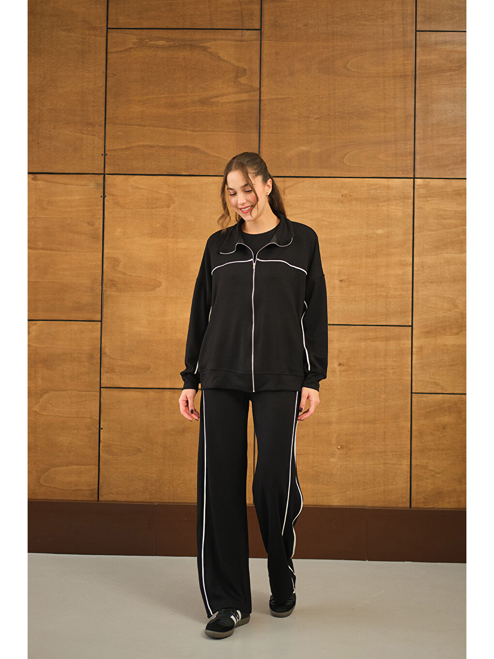 Kadın Şerit Detay Takım Siyah-2