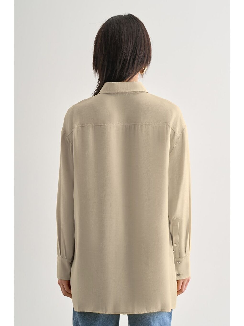 Bej Yan Düğme Detaylı Premium Modal Taş Rengi Tunik-2