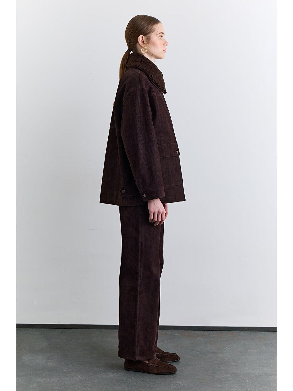 Yakası Kürklü Nature Ceket Kahverengi-5