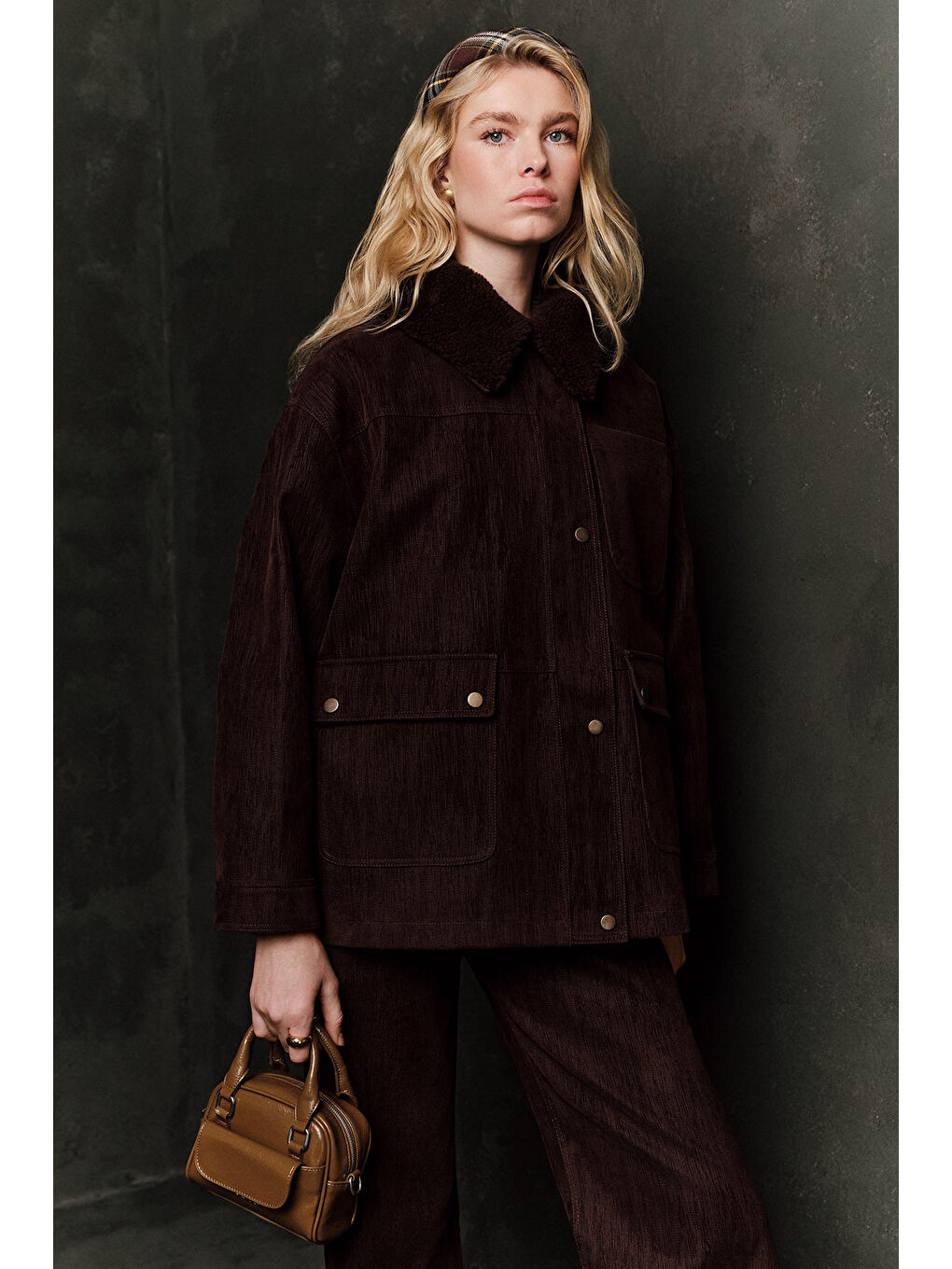 Yakası Kürklü Nature Ceket Kahverengi