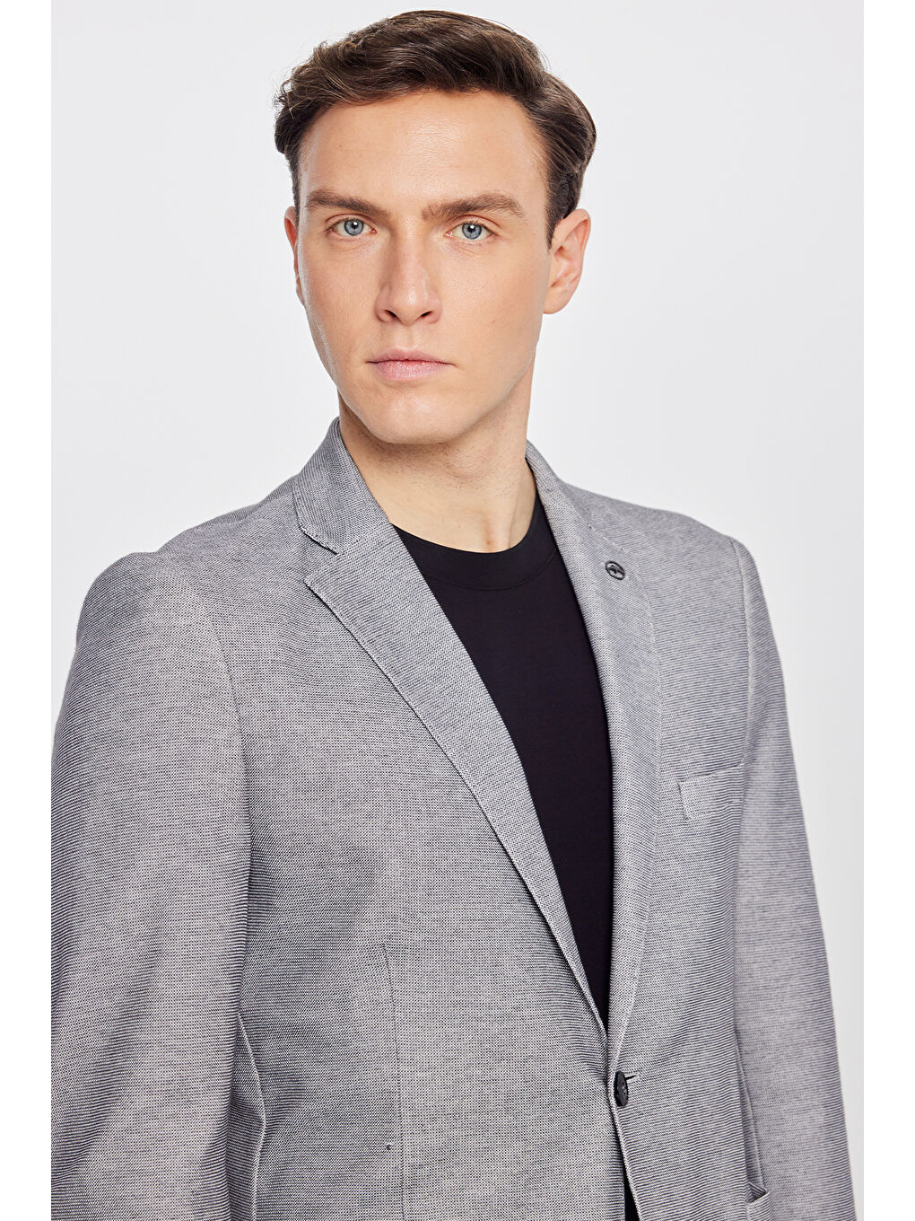 Erkek Antrasit Pamuklu Slim Fit Dar Kesim Mono Yaka Torba Cepli Blazer Ceket-3