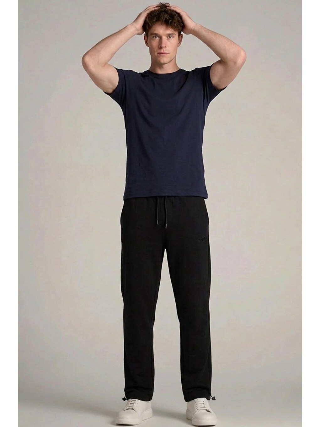 Erkek Trend Baskılı Beli Lastikli Siyah Baggy Eşofman Altı-3