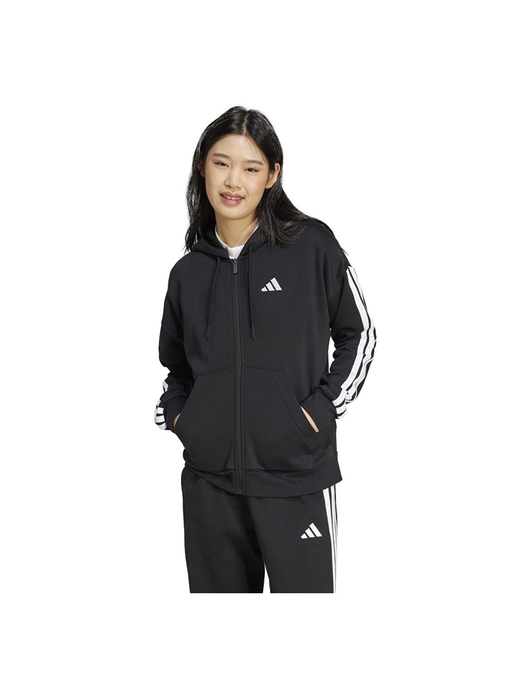 Karışık 3 Stripes Fleece Kadın Kapüşonlu Ceket