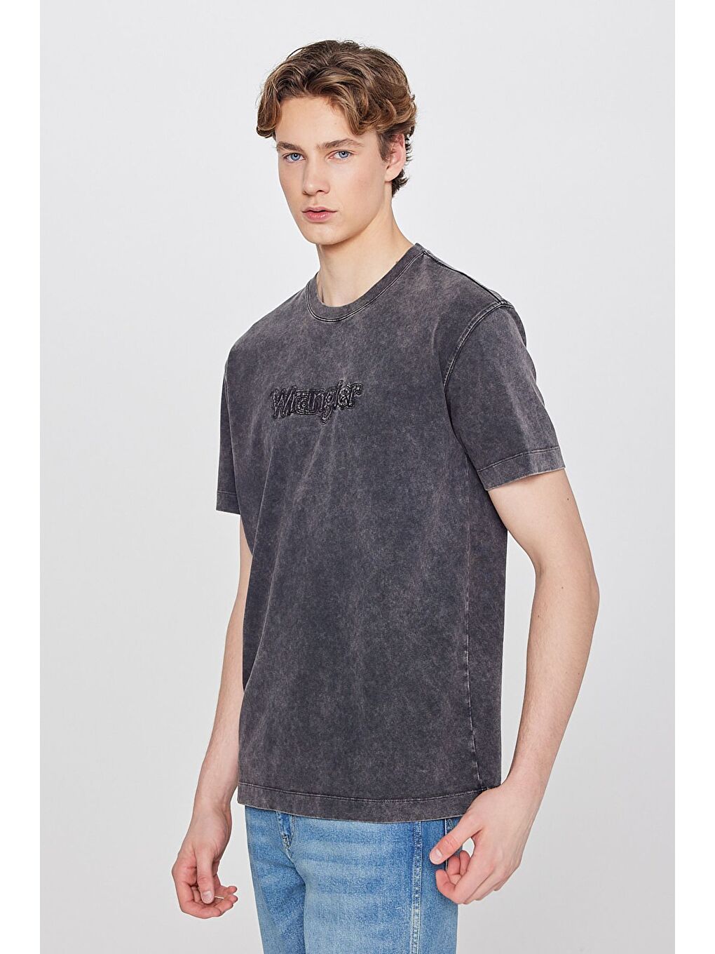 Siyah Baskılı Bisiklet Yaka Tişört-1