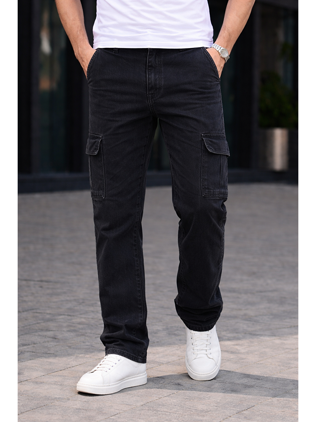 Gri Erkek Trend Bol Paça Günlük Kargo Füme Baggy Pantolon